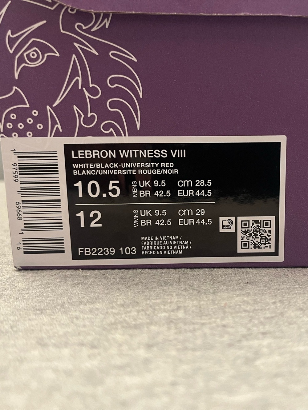 Nike Lebron Witness VIII White Black Red Men's Shoe Size 10.5 FB2239-103 - Picture 11 of 12